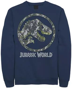 Licensed Character Men's Jurassic World Camouflage Yellow Outline Fossil Coin Logo Sweashirt, Size: XXL, Blue