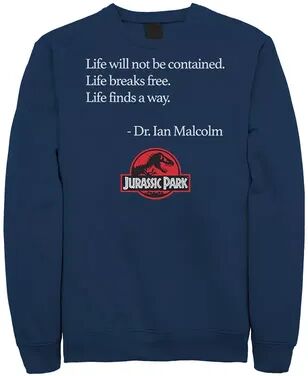 Licensed Character Men's Jurassic Park Life Finds A Way Quote Sweatshirt, Size: XXL, Blue