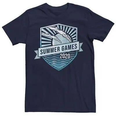 Licensed Character Men's Summer Games 2020 Swimming Badge Tee, Size: Large, Blue