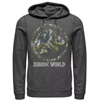 Licensed Character Men's Jurassic World Camouflage Yellow Outline Fossil Coin Logo Hoodie, Size: XXL, Grey