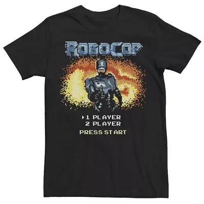 Licensed Character Men's RoboCop Video Game Start Menu Pixelated Portrait Tee, Size: Medium, Black