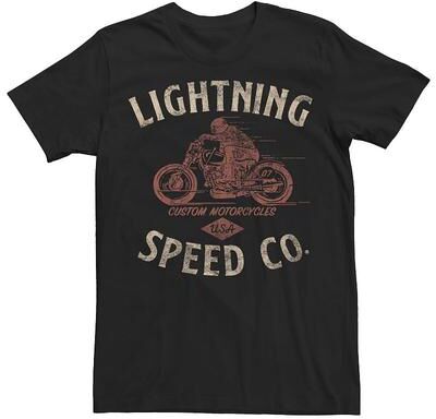 Licensed Character Men's Lightning Speed Co. Custom Motorcycles USA Label Tee, Size: Large, Black