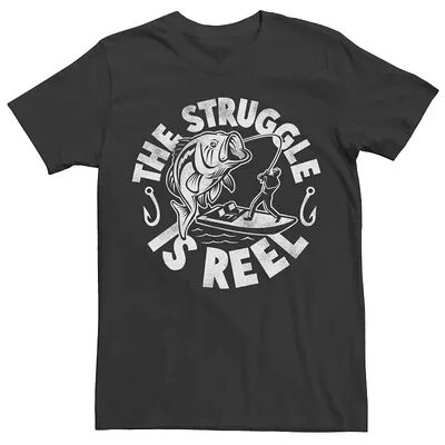 Licensed Character Men's The Struggle Is Reel Fishing Humor Graphic Tee, Size: Medium, Black