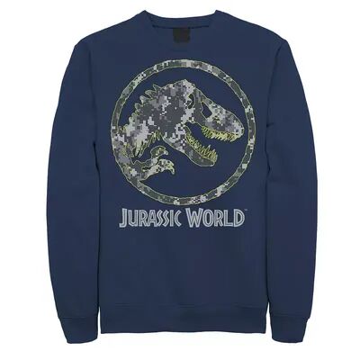 Licensed Character Men's Jurassic World Camouflage Yellow Outline Fossil Coin Logo Sweashirt, Size: XL, Blue