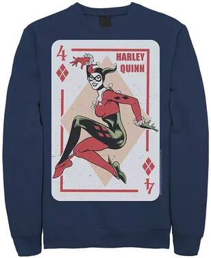 DC Comics Men's DC Comics Harley Quinn Playing Card Sweatshirt, Size: Medium, Blue