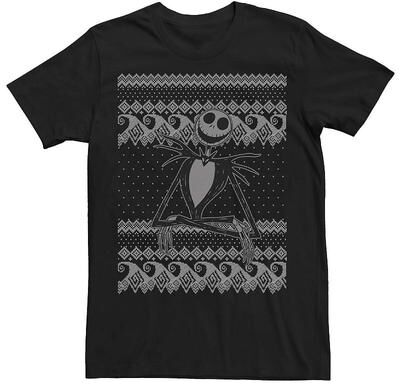 Disney Men's Disney The Nightmare Before Christmas Jack Ugly Pattern Tee, Size: Large, Black