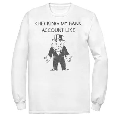 Licensed Character Men's Monopoly Checking My Bank Account Like Tee, Size: Medium, White