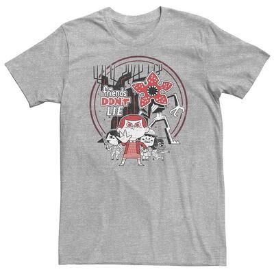 Licensed Character Big & Tall Netflix Stranger Things Day Friends Don't Lie Chibi Group Shot Tee, Men's, Size: 4XLT, Med Grey