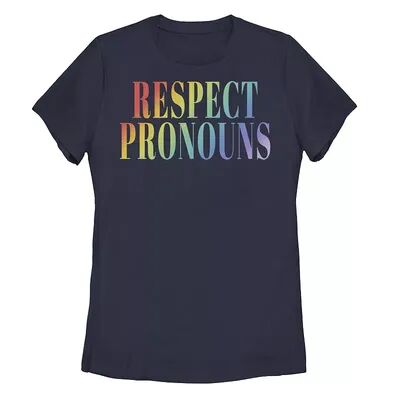 Unbranded Young Adult Respect Pronouns Gradient Text Tee, Girl's, Size: Large, Blue