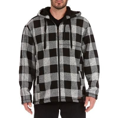 Smith's Workwear Men's Smith's Workwear Buffalo Plaid Sweater Fleece Hooded Jacket, Size: XXL, Grey