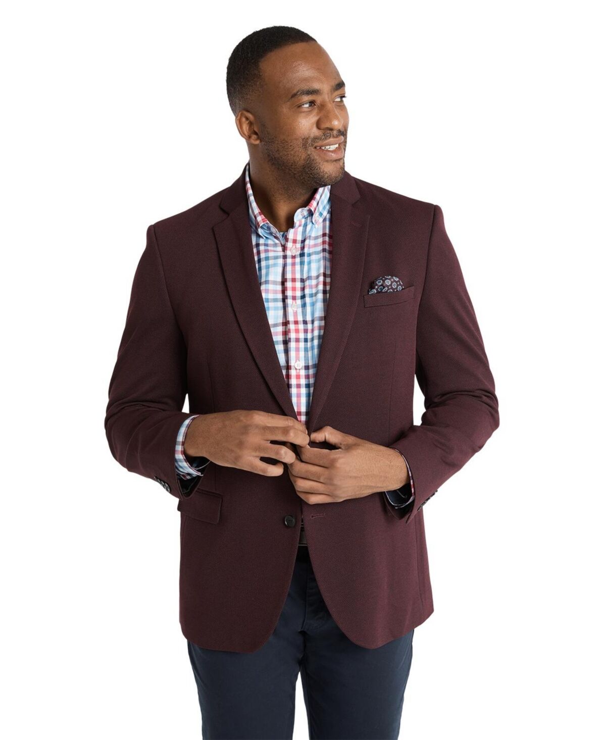 Johnny Bigg Men's Big & Tall Milton Textured Stretch Blazer Suit - Wine