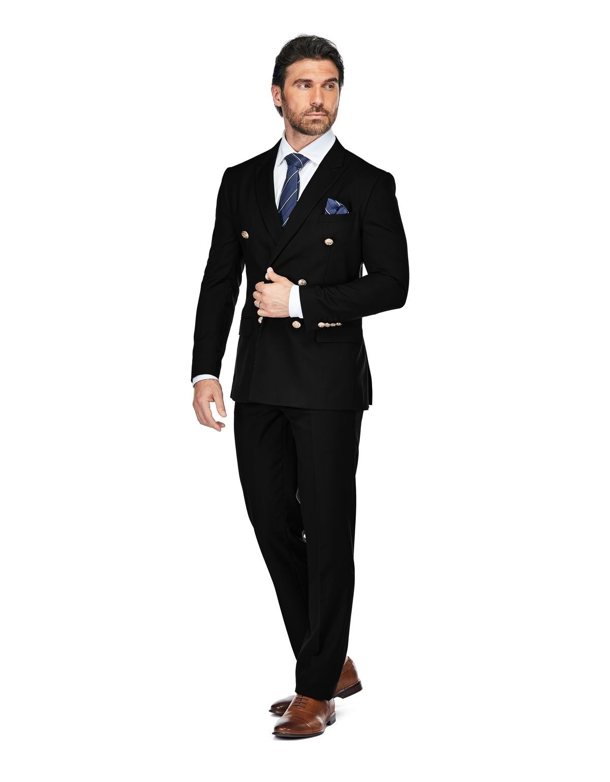 Braveman Men's Slim Fit 2-Piece Double Breasted Suit - Black