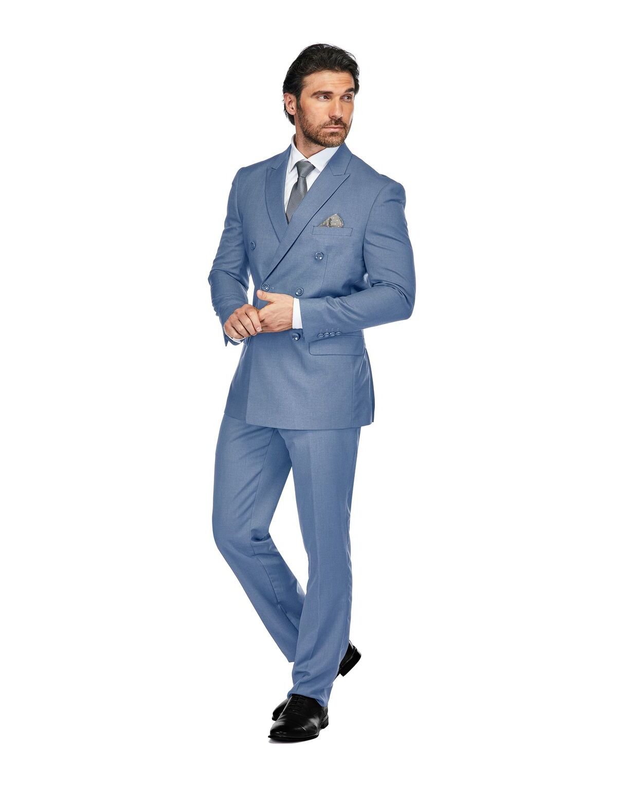 Braveman Men's Slim Fit 2-Piece Double Breasted Suit - Slate blue
