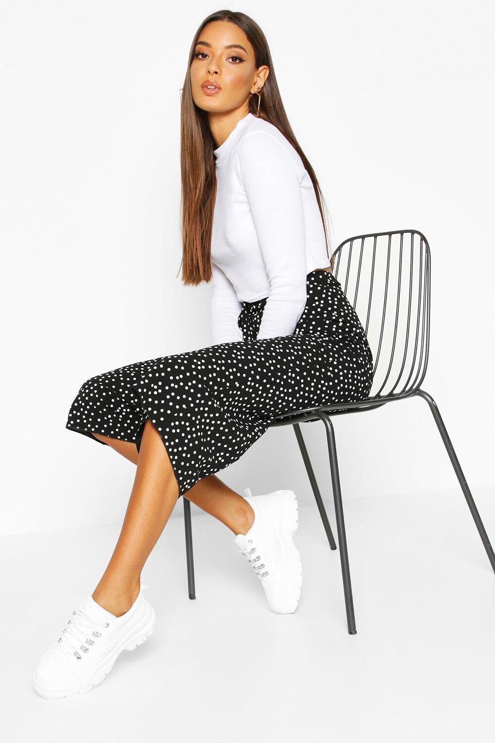 Boohoo Belted Woven Polka Dot Culottes- Black  - Size: 8