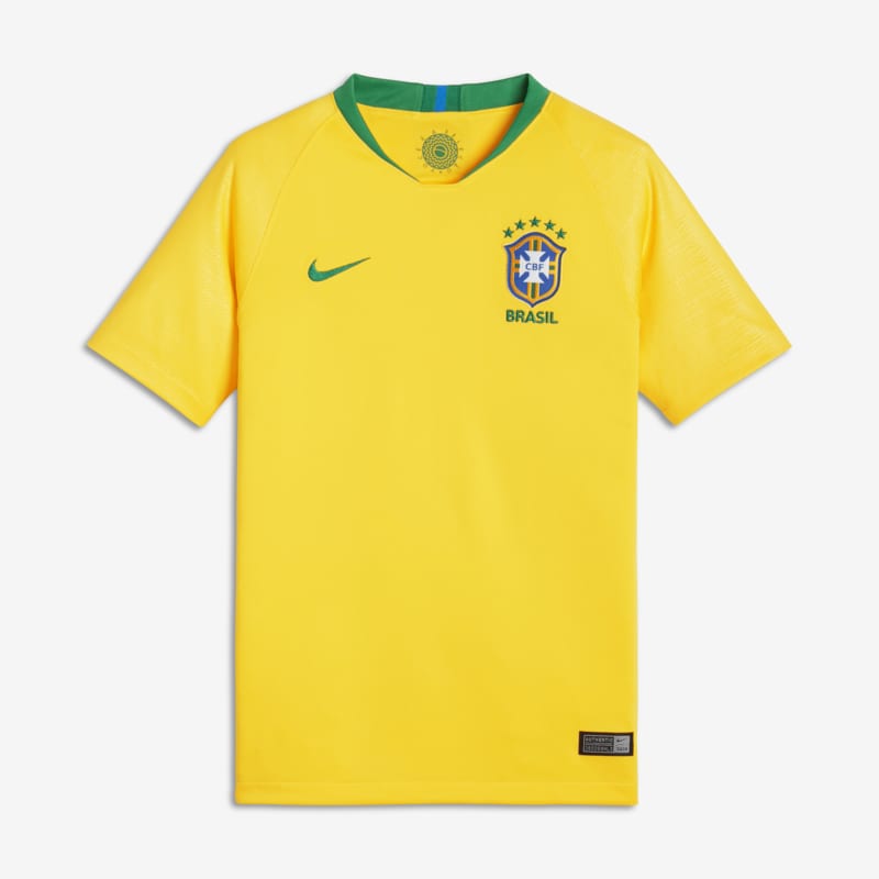 Nike 2018 Brazil CBF Stadium Home Older Kids' Football Shirt - Yellow - size: L