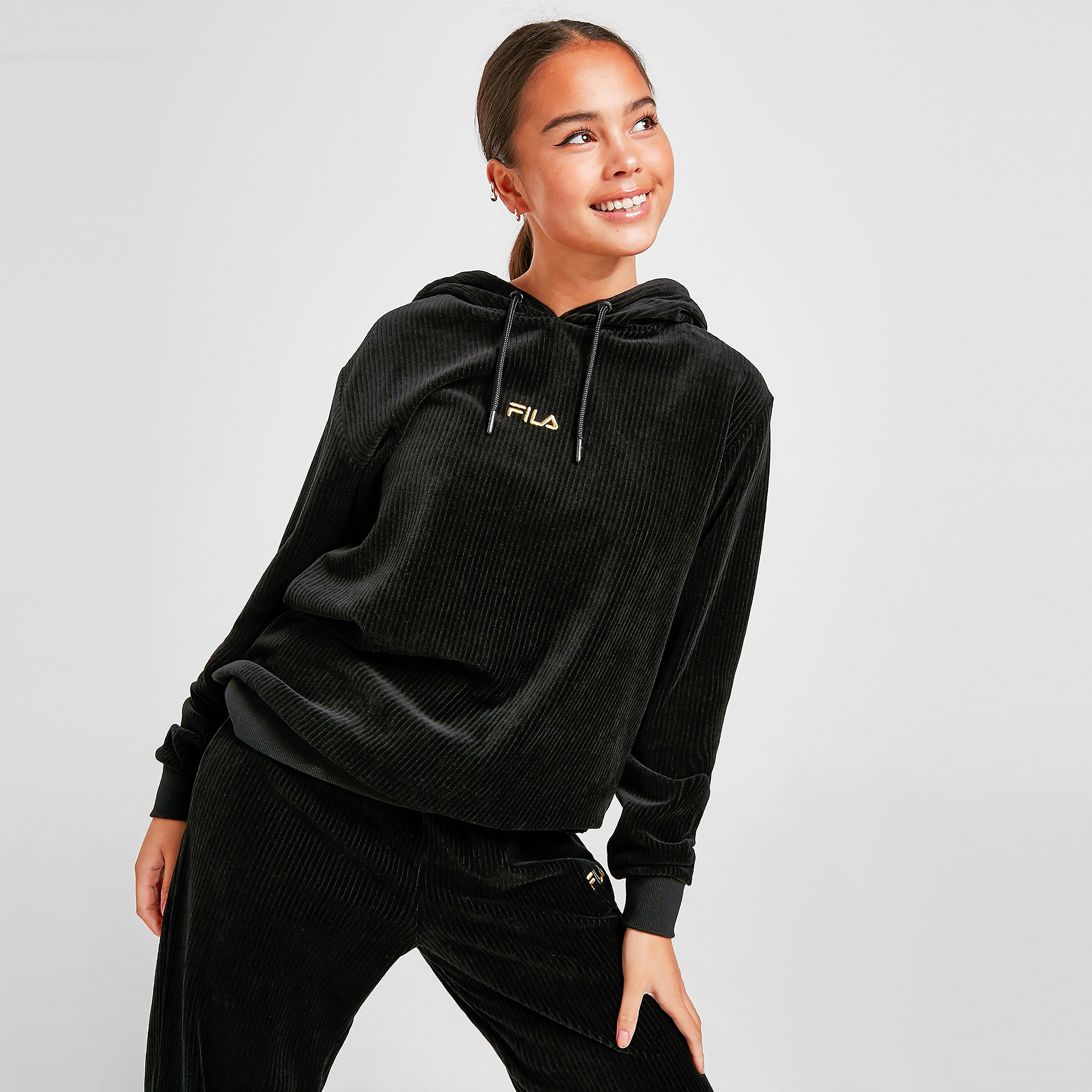 Fila Velour Boyfriend Hoodie - Black/Gold  size: 10