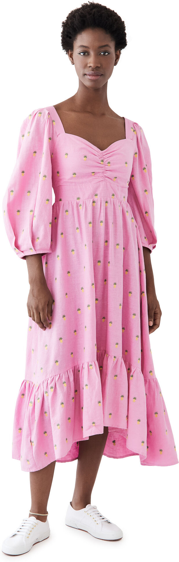 Rio FARM Rio Embroidered Pineapples Pink Midi Dress Pink XS  Pink  size:XS