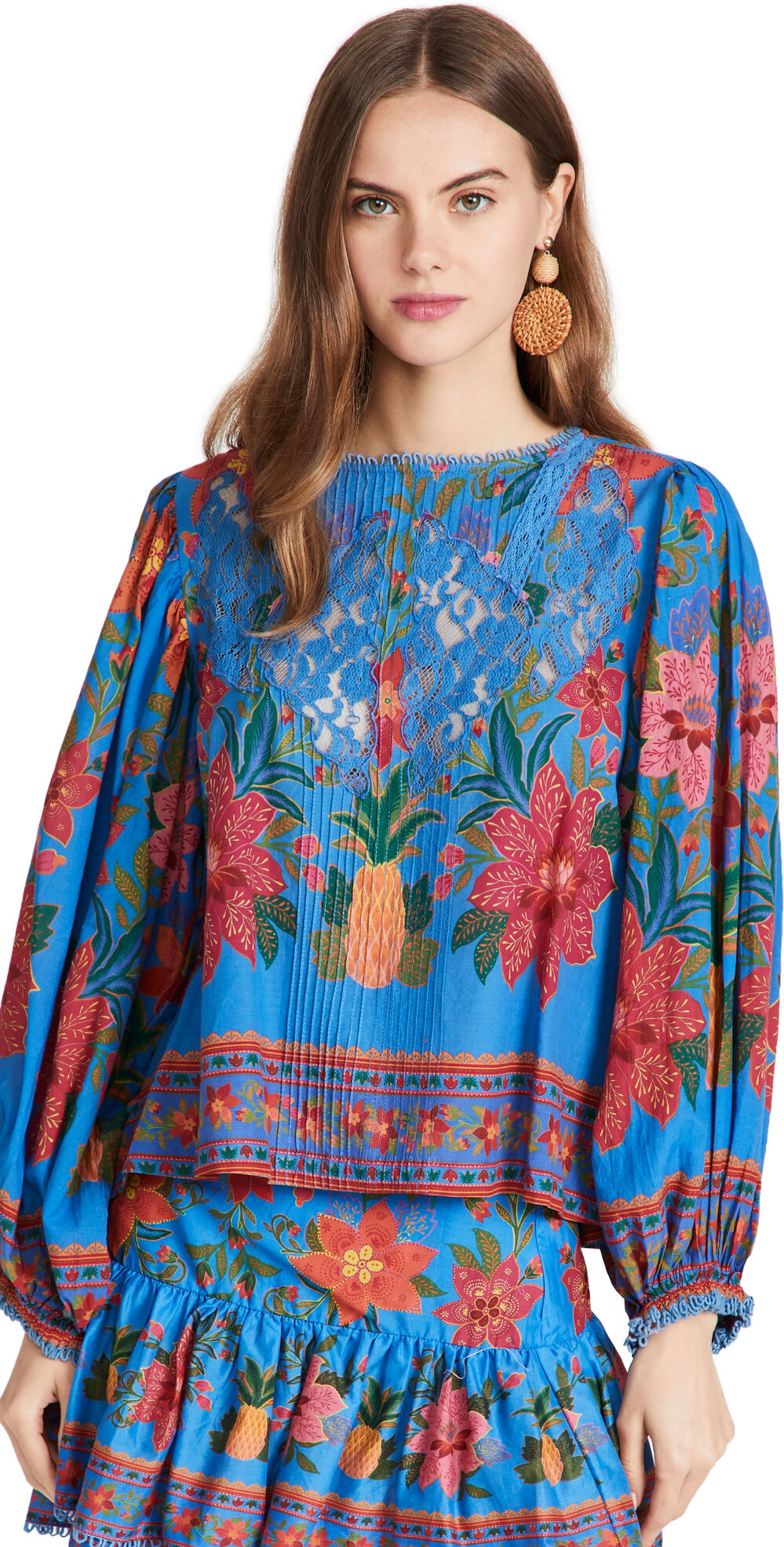 Rio FARM Rio Blue Tropical Tapestry Blouse Blue Tropical Tapestry S  Blue Tropical Tapestry  size:S