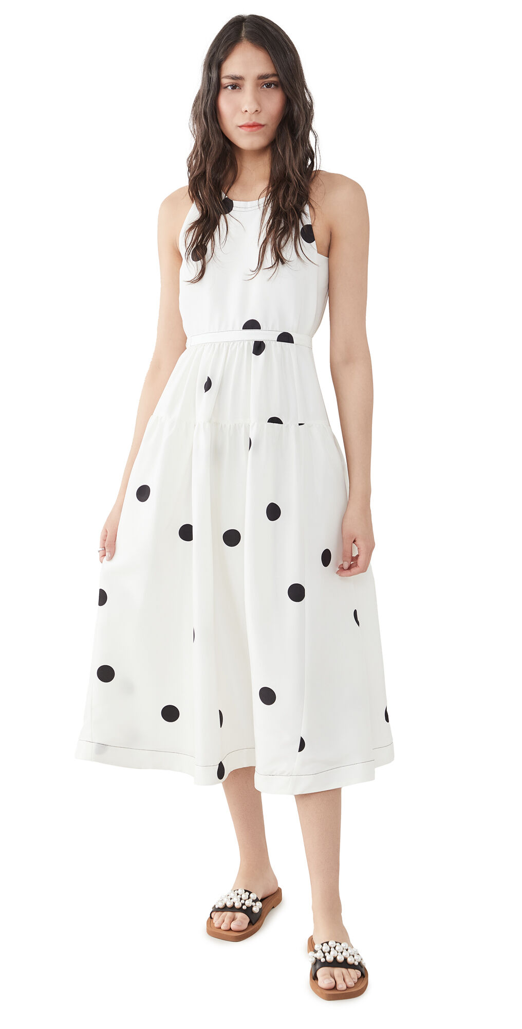 3.1 Phillip Lim Dot Print Belted Maxi Dress Antique White/Black 10  Antique White/Black  size:10