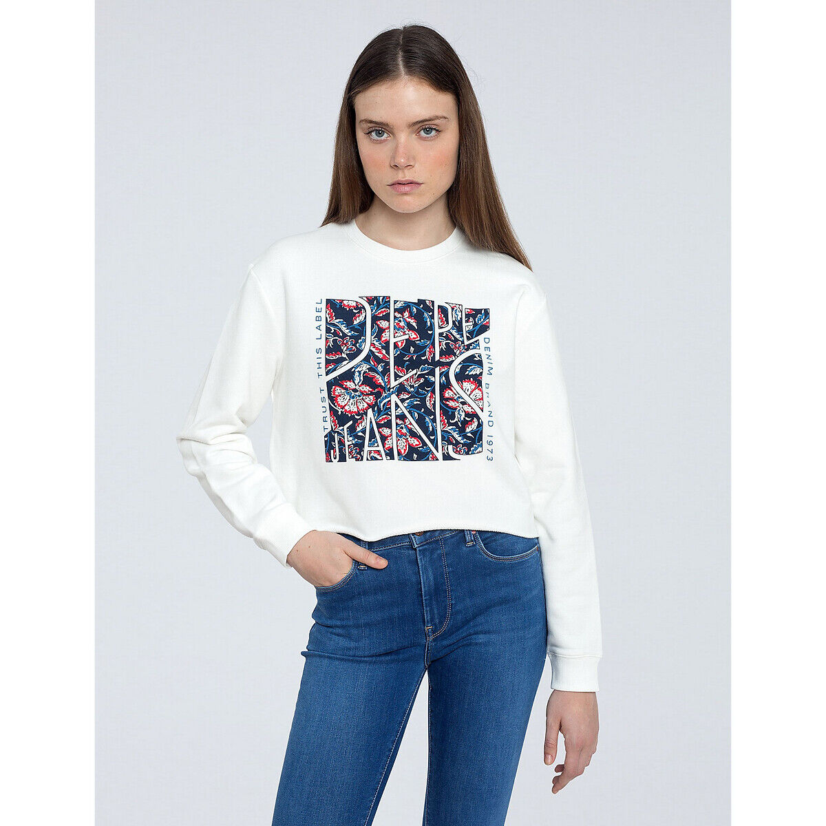 PEPE JEANS Sweat court, col rond, motif devant