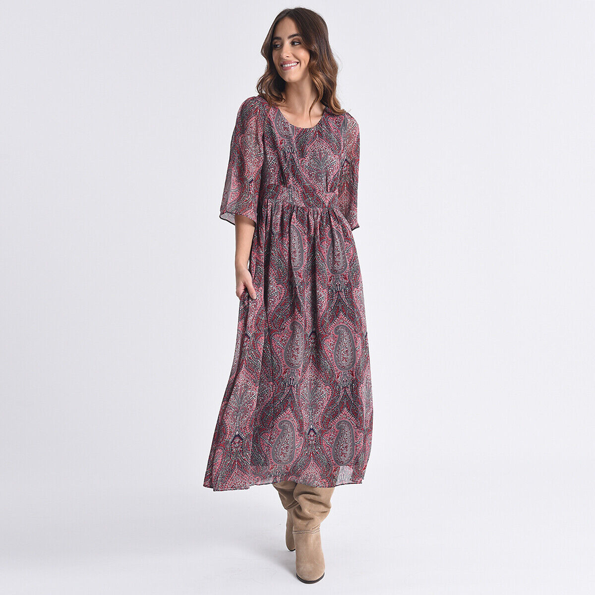 MOLLY BRACKEN Robe longue manches 3/4 en voile doublé