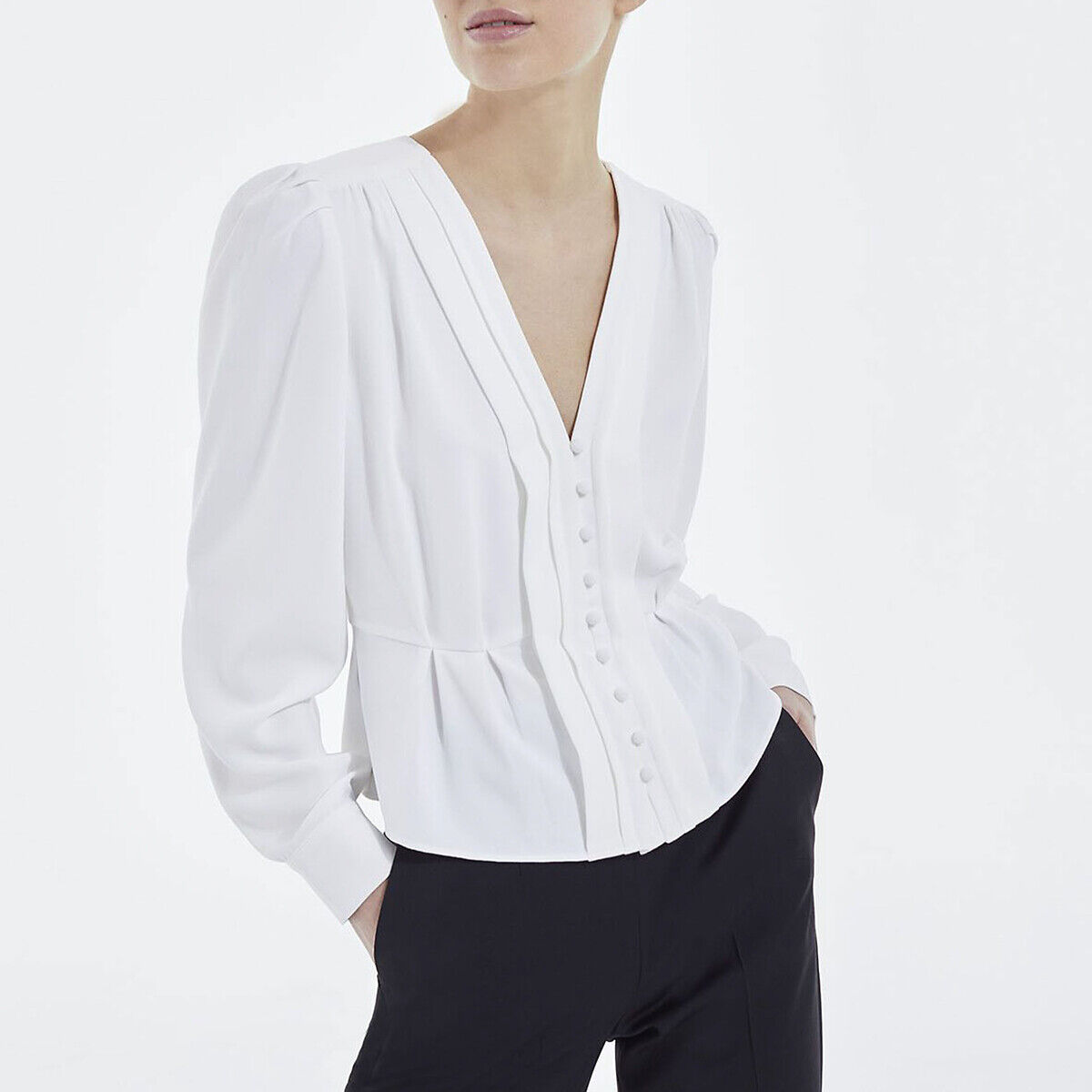 THE KOOPLES Blouse col V, à plis, manches longues