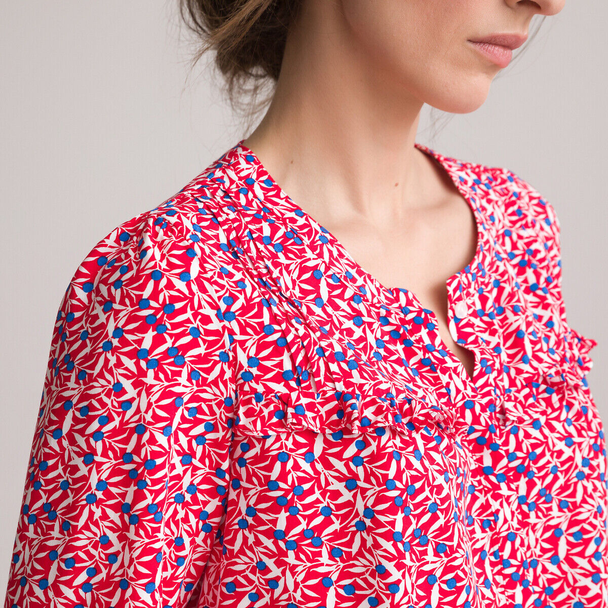 ANNE WEYBURN Blouse col tunisien, imprimé floral, manches 3/4