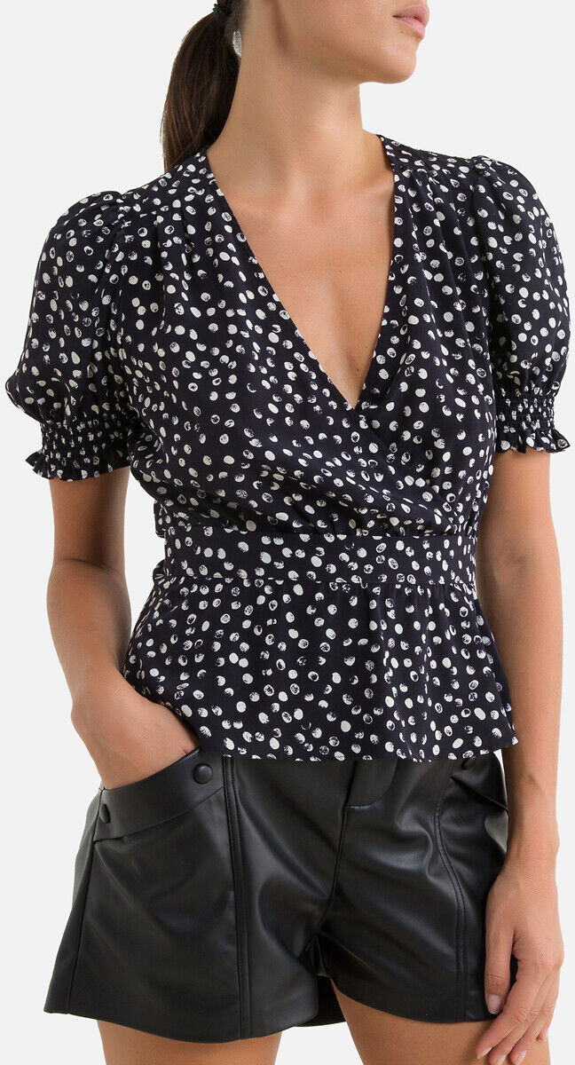 THE KOOPLES Blouse en soie col V imprimé pois