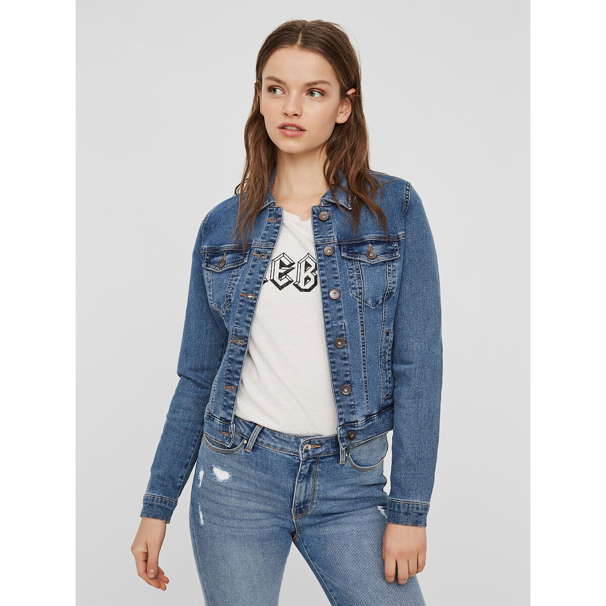 VERO MODA Veste en jean courte, coupe droite