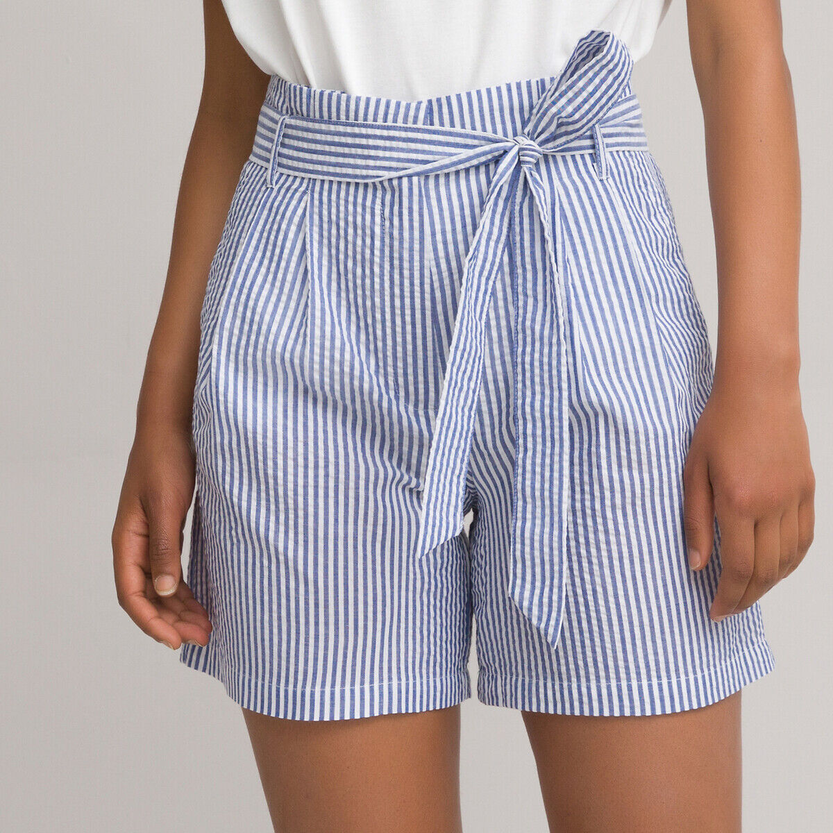 LA REDOUTE COLLECTIONS Short en seersucker rayé, avec ceinture