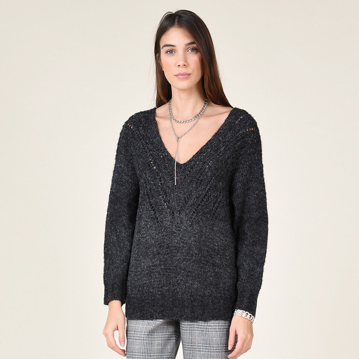 MOLLY BRACKEN Pull maill fantaisie, col V, coupe ample