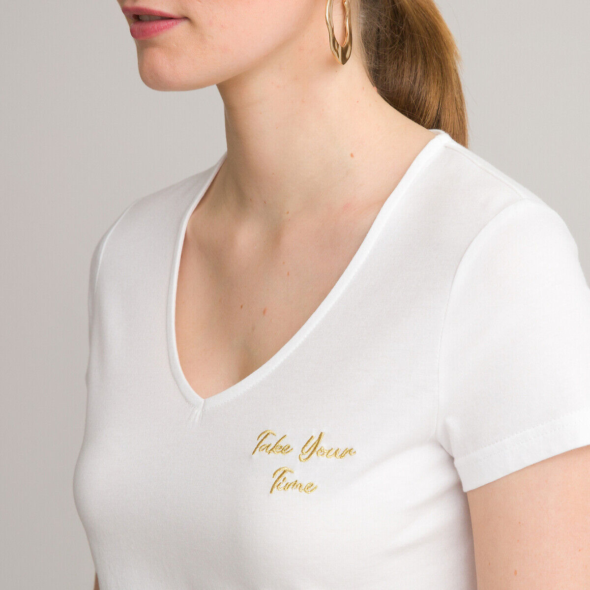 ANNE WEYBURN T-shirt col V, manches courtes, coton & modal