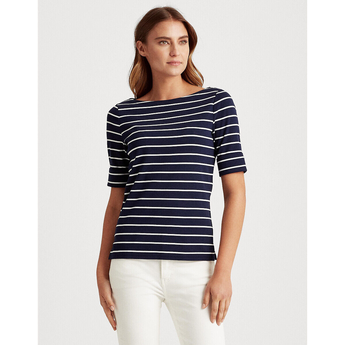 LAUREN RALPH LAUREN Tee shirt rayé col bateau à manches 3/4