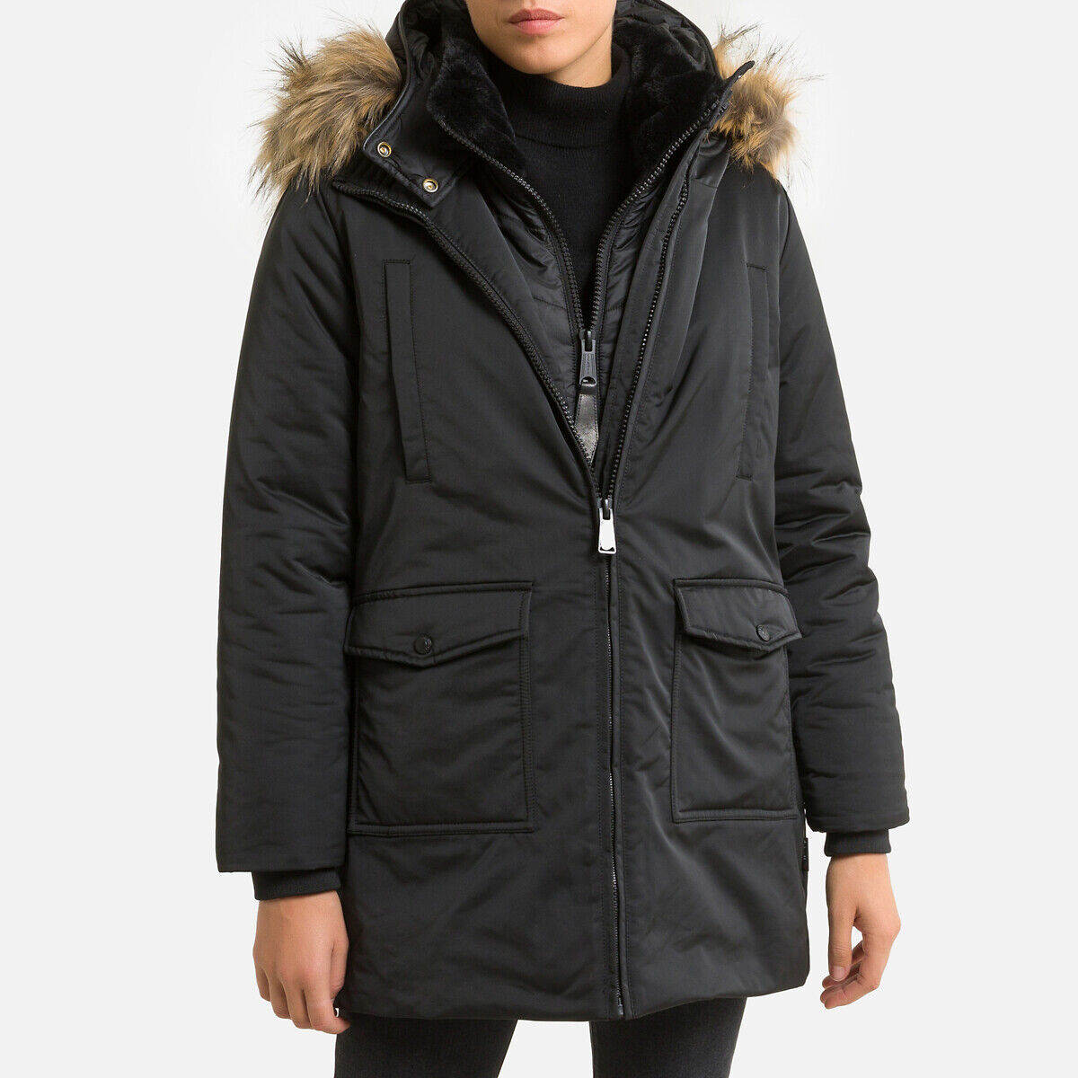 SCHOTT Parka mi-longue à capuche, zippée