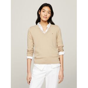 Tommy Hilfiger V-Ausschnitt-Pullover, mit V-Ausschnitt, gestickter Tommy... Beige Größe M (38)