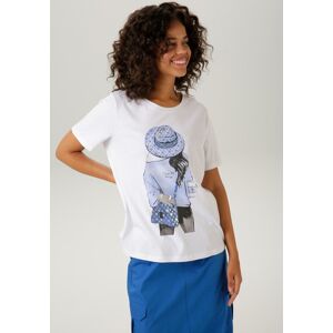 Aniston CASUAL T-Shirt, mit silberfarbenem Folienprint verzierter Frontdruck... weiss-hellblau-schwarz-royalblau-silberfarben Größe 36/38