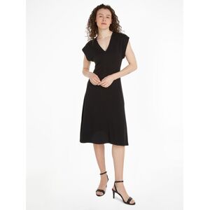 Tommy Hilfiger Jerseykleid »SHINY INTERLOCK V-NK NS KNEE DRS«, mit Logostickerei Black Größe L (40)