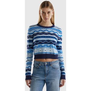 United Colors of Benetton Jacquardpullover, mit verschiedenen Strickmustern blau-gemustert Größe M (38)