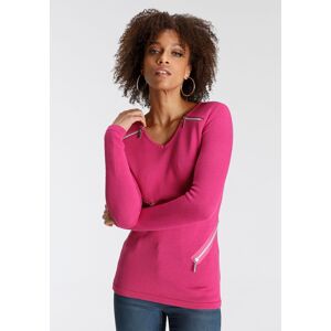 Bruno Banani V-Ausschnitt-Pullover, Reissverschlüsse pink Größe 40