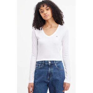 Tommy Jeans Langarmshirt »TJW BBY CRP ESSENTIAL RIB V LS«, mit gesticktem... weiss Größe S (36)