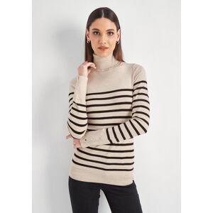 HECHTER PARIS Rollkragenpullover, mit Knopfleiste am Ärmelabschluss offwhite schwarz gestreift Größe 44