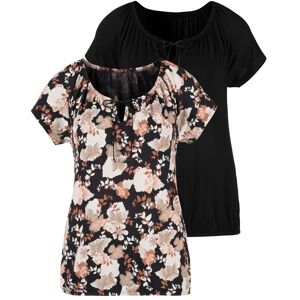 LASCANA T-Shirt, (2er-Pack), mit Bändern in Lederoptik flowers, schwarz Größe 32/34