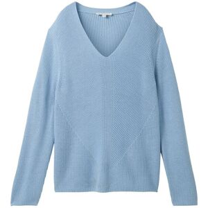 TOM TAILOR Damen Strickpullover mit V-Ausschnitt, blau, Uni, Gr. S