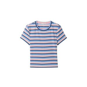 TOM TAILOR Mädchen Cropped T-Shirt mit recyceltem Polyester, blau, Streifenmuster, Gr. 128