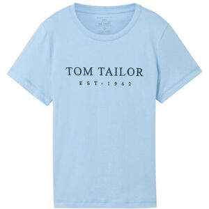 TOM TAILOR Damen T-Shirt mit gesticktem Logo, blau, Logo Print, Gr. XS