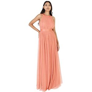 Anaya with Love Damen Ladies Maxi Dress for Women Halter Neck Long Sleeveless with Belt A Line Evening Gown Ball Prom Wedding Guest Bridesmaid Kleid, Coral Pink, EU 34