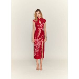 Mango Paillettenkleid mit Blumendessin - Rot - M - weiblich