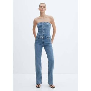 Mango Schulterfreier Jeans-Jumpsuit - Mittelblau - L - weiblich