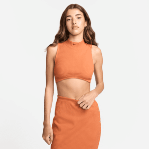 Nike Sportswear Chill Knit Damen-Tanktop mit Stehkragen und kurzer, enger Passform - Orange - S (EU 36-38)