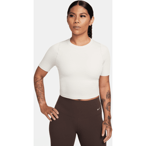 Nike Zenvy RibDri-FIT Crop Top mit kurzen Ärmeln für Damen - Braun - M (EU 40-42)